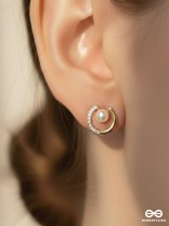 The Lunar Halo- Golden Pearl Earrings