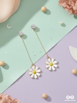 The Droopy Daisy- Golden Enameled Earrings