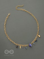 Fragments of the Sky- Blue Crystals Studded Golden Necklace