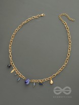 Fragments of the Sky- Blue Crystals Studded Golden Necklace