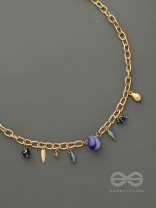Fragments of the Sky- Blue Crystals Studded Golden Necklace