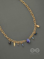 Fragments of the Sky- Blue Crystals Studded Golden Necklace