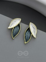  PETALS PANACHE- GOLDEN ENAMELLED EARRINGS (DENIM BLUE)