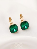 The Ice Cube- Crystal Golden Earrings (Juniper Green)