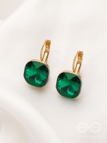 The Ice Cube- Crystal Golden Earrings (Juniper Green)