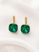 The Ice Cube- Crystal Golden Earrings (Juniper Green)