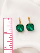The Ice Cube- Crystal Golden Earrings (Juniper Green)