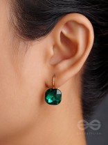 The Ice Cube- Crystal Golden Earrings (Juniper Green)