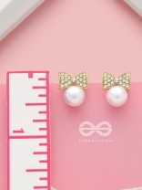 Bow-Toons- Golden Rhinestones and Pearl Earrings