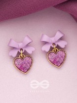 HEART-SHAPED CANDY BOX- LAVENDER AND GOLDEN EARRINGS