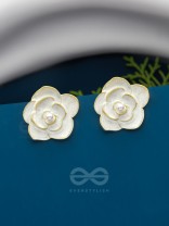 The Pearly Rose- Golden Enameled Pearl Earrings