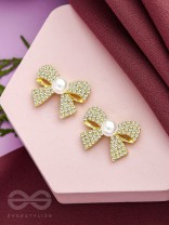 The Glassy Bowknots- Golden Rhinestones Earrings