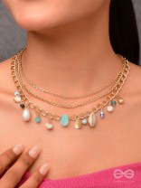 Beach'In- Multicolored Stones Studded Golden Neckpiece With Anti-Tarnish Coating 