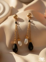 The Foggy Night- Black and White Golden Dangler Earrings