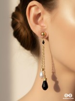 The Foggy Night- Black and White Golden Dangler Earrings