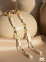 Marble-lous - Blue and White Stone Studded Golden Earrings