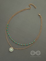 The Moonlit Sea- Beads Studded Embroidered Layered Golden Necklace With Anti-Tarnish Coating 