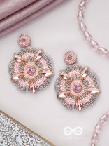 UTTMANSH- THE FASCINATING FLOWER- STONE AND BEADS EMBROIDERED EARRINGS (PALE PINK)
