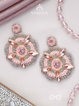 UTTMANSH- THE FASCINATING FLOWER- STONE AND BEADS EMBROIDERED EARRINGS (PALE PINK)