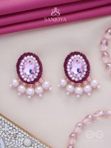  PANKEROOH- THE LOVELY LOTUS - PEARL AND STONE EMBROIDERED EARRINGS (BLUSH PINK & MAGENTA)