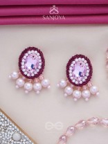  PANKEROOH- THE LOVELY LOTUS - PEARL AND STONE EMBROIDERED EARRINGS (BLUSH PINK & MAGENTA)