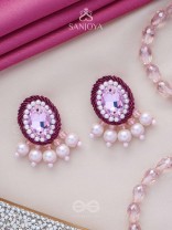  PANKEROOH- THE LOVELY LOTUS - PEARL AND STONE EMBROIDERED EARRINGS (BLUSH PINK & MAGENTA)