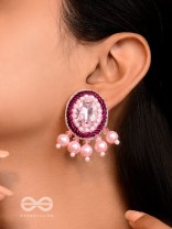  PANKEROOH- THE LOVELY LOTUS - PEARL AND STONE EMBROIDERED EARRINGS (BLUSH PINK & MAGENTA)