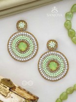 Adamya - The Indomitable Spirit - Stone, Sequins, And Beads Hand Embroidered Earrings (Lime Green)
