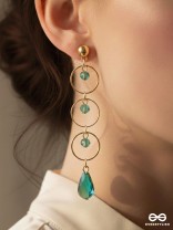 The Misty Grove- Greenish Blue and Golden Crystal Beads Earrings