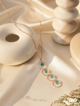 The Drizzly Woods- Blue And Golden Crystal Beads Necklace With Anti-Tarnish Coating 