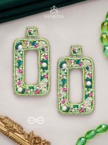 Aardratva - The Verdant - Sequins, Pearls And Beads Hand Embroidered Earrings (Lime Green)