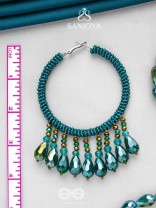 Utkanika- The Circle of Desire- Beads and Glass Drops Earrings (Pine Green)