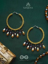 Utkanika- The Circle of Desire- Beads and Glass Drops Earrings (Mustard Yellow)