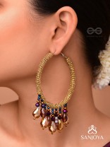 Utkanika- The Circle of Desire- Beads and Glass Drops Earrings (Mustard Yellow)