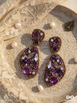  KARNIKAR- THE PURPLE FLOWER- STONE, SEQUINS AND BEADS EMBROIDERED EARRINGS (Violet & Fire Yellow)