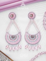 Utksiptika - The Glorious Crescent - Beads, Sequins And Glass Drops Hand Embroidered Earrings (Blush Pink & Mint Green)