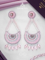 Utksiptika - The Glorious Crescent - Beads, Sequins And Glass Drops Hand Embroidered Earrings (Blush Pink & Mint Green)