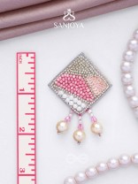 Chaturashra- The Charming Square- Beads and Pearls Embroidered Earrings (Blush & Fuchsia Pink)