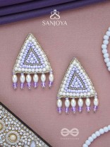Suchyagra- The Eternal Pyramid- Pearls, Beads and Glass Beads Embroidered Earrings (Orchid Purple)