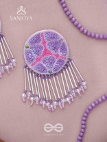 Misraka - The Garden Of Paradise - Sequins, Resham And Beads Hand Embroidered Earrings (Amethyst Purple & Fuchsia Pink)