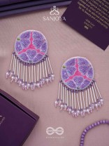 Misraka - The Garden Of Paradise - Sequins, Resham And Beads Hand Embroidered Earrings (Amethyst Purple & Fuchsia Pink)