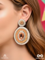 Vitanka - The Beautiful Ovals - Sequins, Stones And Beads Hand Embroidered Earrings (Carrot Orange)