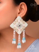Vivarta - The Blue Sky - Stones, Glass Drops And Glass Beads Hand Embroidered Earrings 