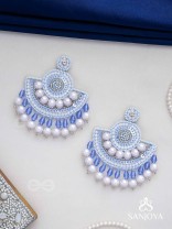 Suramya- The Picturesque Crescent- Sequins, Glass Beads and Stone Embroidered Earrings (Cobalt Blue)