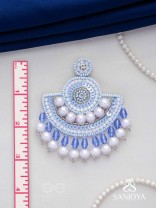 Suramya- The Picturesque Crescent- Sequins, Glass Beads and Stone Embroidered Earrings (Cobalt Blue)
