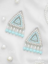 Suchyagra- The Eternal Pyramid-  Pearls, Beads and Glass Beads Embroidered Earrings (Sky Blue)