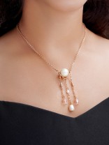 Over The Moon- Golden Pearl And Beads Necklace With Anti-Tarnish Coating 
