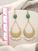 Over the Moon- Golden Stone and Pearls Earrings