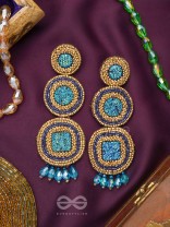 Anushna- The Blue Lotus- Glitter Stones, Glass Drops & Beads Embroidered Earrings
