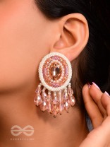 Praatika - The Pink Rose - Stone, Cutdana And Glass Drops Hand Embroidered Earrings